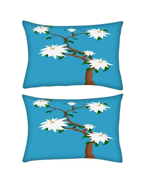 snoogg pack of two white flowers plant rectangle toss throw pillow cushion cover decoarative pillow case 14 x 07" - 13572540 - Very Small Image - 1