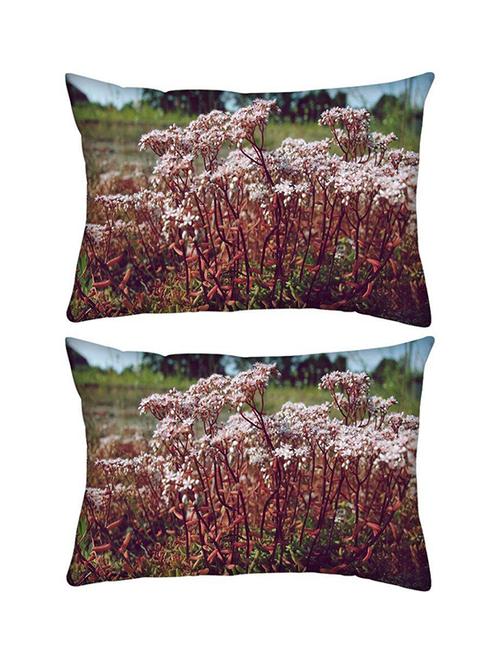 snoogg pack of two white flower rectangle toss throw pillow cushion cover decoarative pillow case 14 x 07" - 13572633 - Very Small Image - 1
