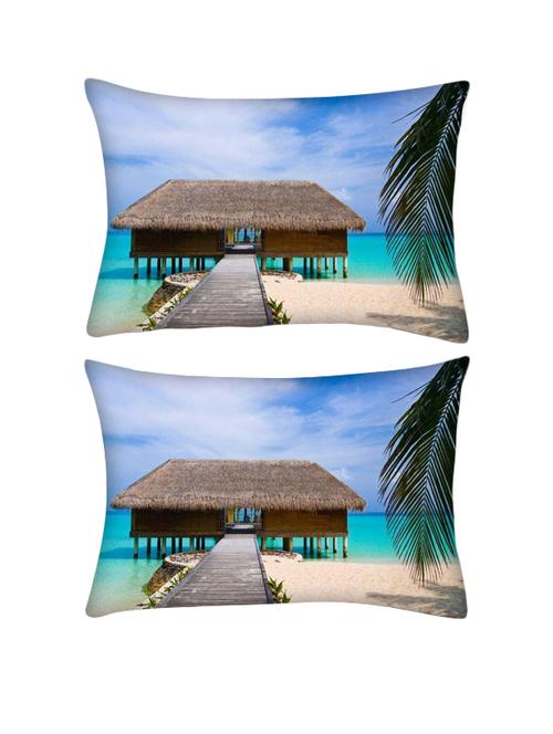 snoogg pack of two beach house rectangle toss throw pillow cushion cover decoarative pillow case 14 x 07" - 13572662 - Very Small Image - 1