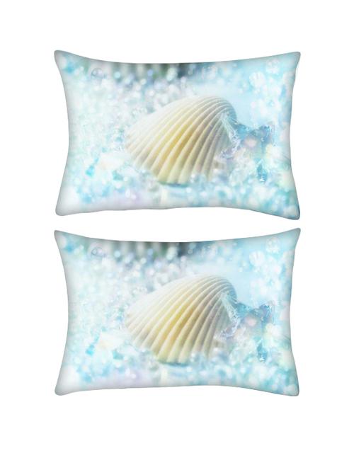 snoogg pack of two blue shell rectangle toss throw pillow cushion cover decoarative pillow case 14 x 07" - 13572667 - Very Small Image - 1