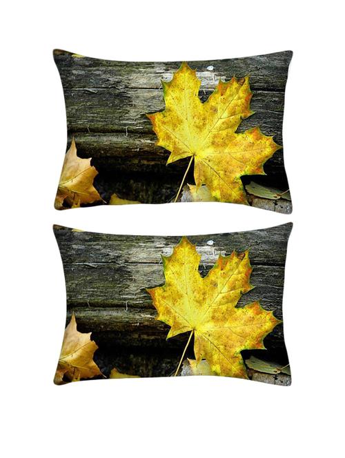snoogg pack of two yellow leaf rectangle toss throw pillow cushion cover decoarative pillow case 14 x 07" - 13572682 - Very Small Image - 1