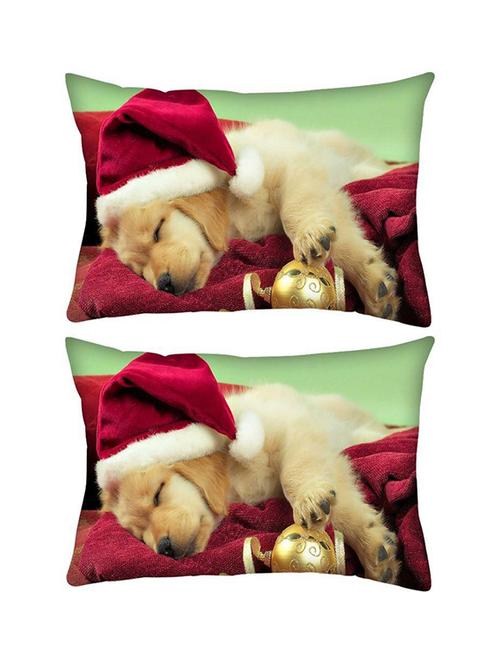 snoogg pack of two cute puppy rectangle toss throw pillow cushion cover decoarative pillow case 14 x 07" - 13572727 - Very Small Image - 1