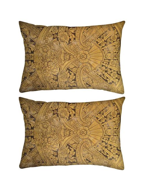 snoogg pack of two abstract golden design rectangle toss throw pillow cushion cover decoarative pillow case 14 x 07" - 13572813 - Very Small Image - 1