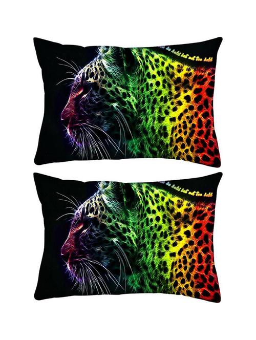 snoogg pack of two neon leopard rectangle toss throw pillow cushion cover decoarative pillow case 14 x 07" - 13572816 - Very Small Image - 1