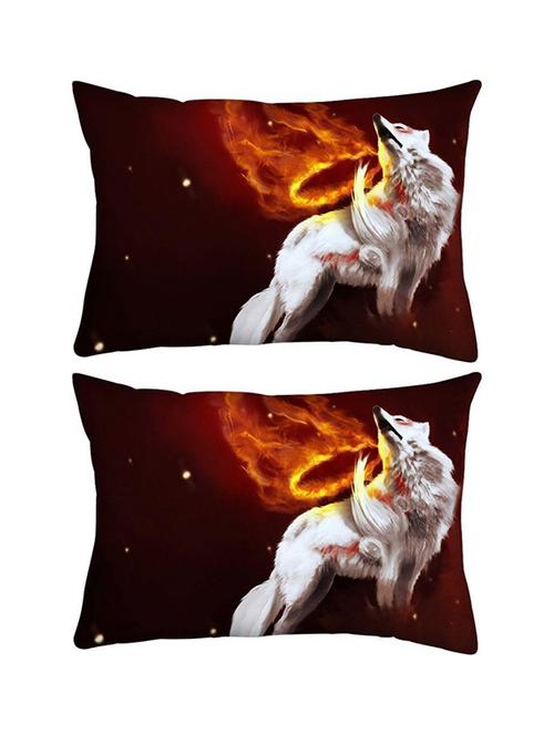 snoogg pack of two white wolf rectangle toss throw pillow cushion cover decoarative pillow case 14 x 07" - 13572905 - Very Small Image - 1