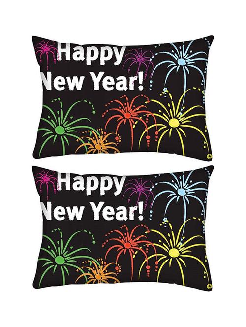 snoogg pack of two happy new year rectangle toss throw pillow cushion cover decoarative pillow case 14 x 07" - 13573023 - Very Small Image - 1