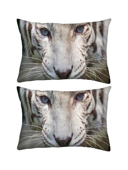 snoogg pack of two white tiger rectangle toss throw pillow cushion cover decoarative pillow case 14 x 07" - 13573034 - Very Small Image - 1