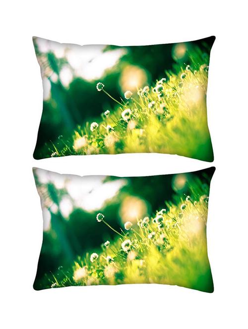 snoogg pack of two small floral in green grass rectangle toss throw pillow cushion cover decoarative pillow case 14 x 07" - 13573048 - Very Small Image - 1
