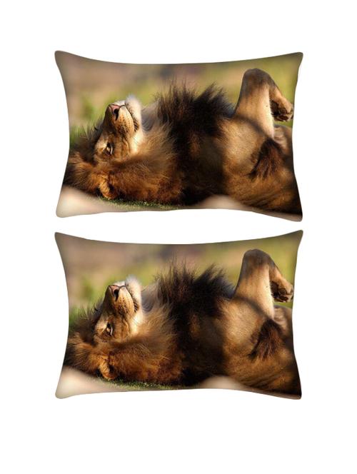 snoogg pack of two lion sleeping rectangle toss throw pillow cushion cover decoarative pillow case 14 x 07" - 13573088 - Very Small Image - 1