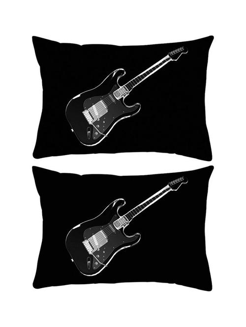 snoogg pack of two black guitar rectangle toss throw pillow cushion cover decoarative pillow case 14 x 07" - 13573114 - Very Small Image - 1
