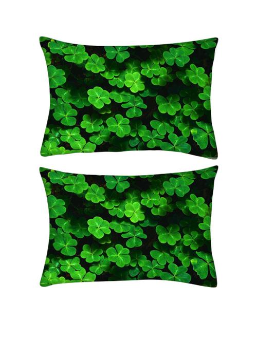 snoogg pack of two green petals rectangle toss throw pillow cushion cover decoarative pillow case 14 x 07" - 13573302 - Very Small Image - 1