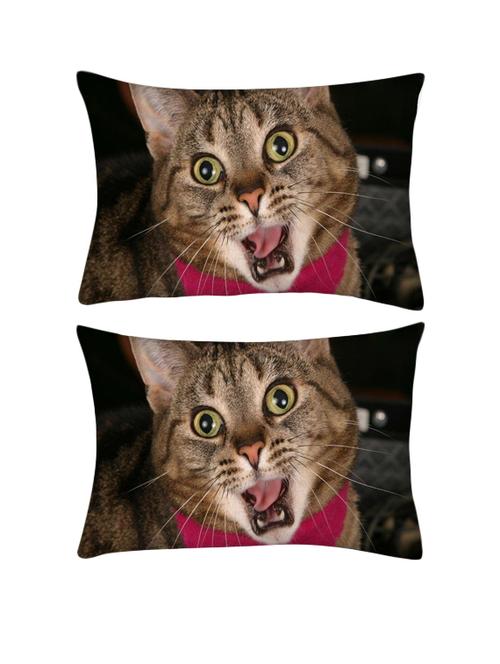 snoogg pack of two screaming cat rectangle toss throw pillow cushion cover decoarative pillow case 14 x 07" - 13573322 - Very Small Image - 1