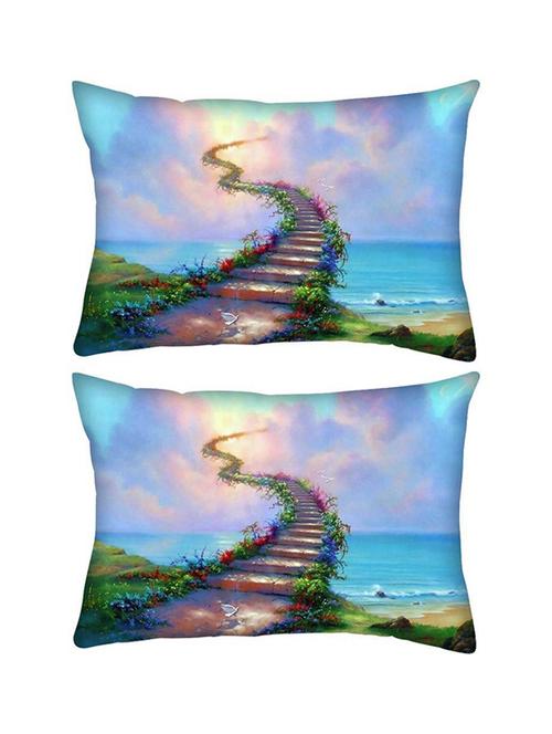snoogg pack of two stairs to heaven rectangle toss throw pillow cushion cover decoarative pillow case 14 x 07" - 13573382 - Very Small Image - 1