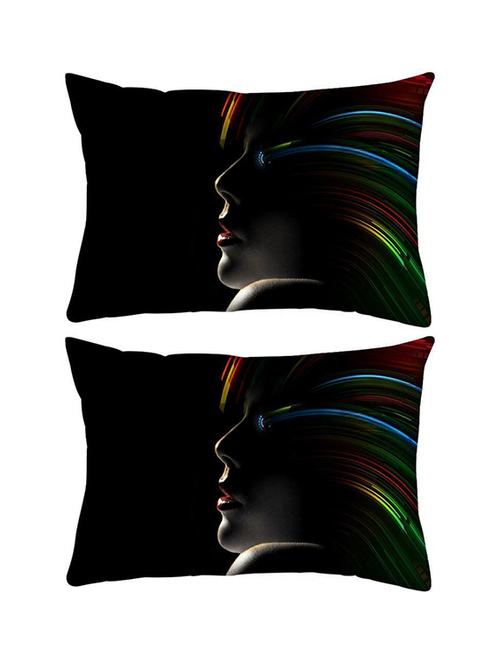snoogg pack of two hollywood girl with rainbow hair rectangle toss throw pillow cushion cover decoarative pillow case 14 x 07" - 13573386 - Very Small Image - 1