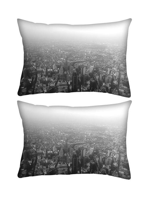 snoogg pack of two black white london rectangle toss throw pillow cushion cover decoarative pillow case 14 x 07" - 13573453 - Very Small Image - 1