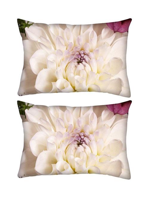 snoogg pack of two dahlia white flower rectangle toss throw pillow cushion cover decoarative pillow case 14 x 07" - 13573592 - Very Small Image - 1