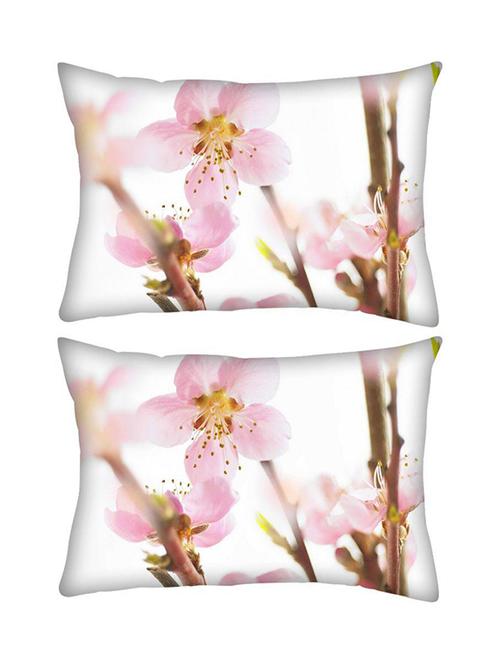 snoogg pack of two spring flowering cherry rectangle toss throw pillow cushion cover decoarative pillow case 14 x 07" - 13573619 - Very Small Image - 1