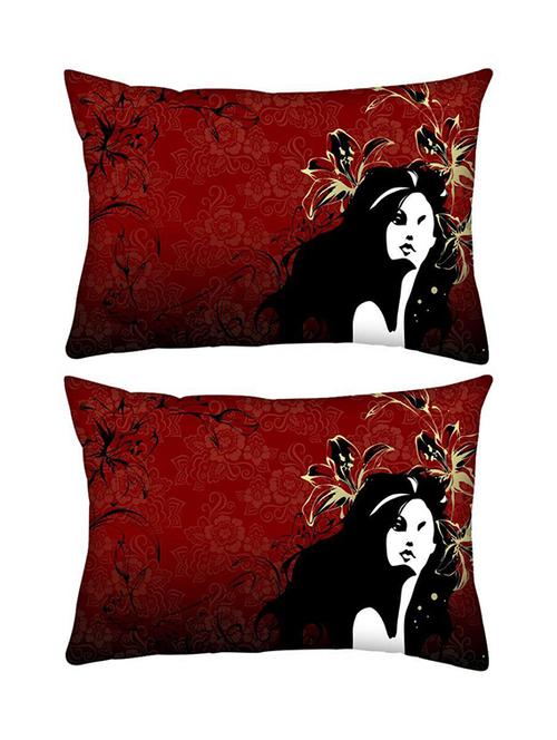 snoogg pack of two red orchid rectangle toss throw pillow cushion cover decoarative pillow case 14 x 07" - 13573656 - Very Small Image - 1