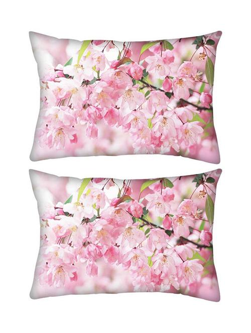 snoogg pack of two white small flower rectangle toss throw pillow cushion cover decoarative pillow case 14 x 07" - 13573778 - Very Small Image - 1
