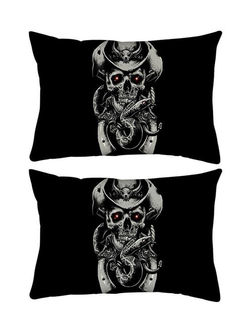 snoogg pack of two girly skull rectangle toss throw pillow cushion cover decoarative pillow case 14 x 07" - 13573806 - Very Small Image - 1