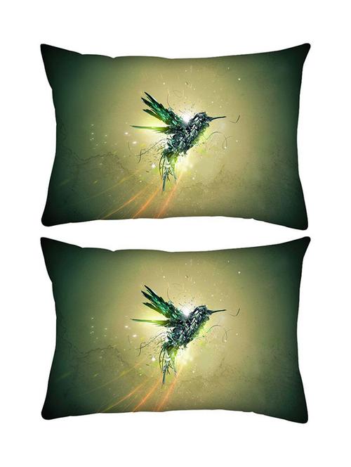 snoogg pack of two green bird flight rectangle toss throw pillow cushion cover decoarative pillow case 14 x 07" - 13573828 - Very Small Image - 1
