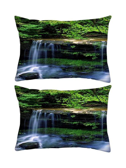snoogg pack of two waterfall scenerary rectangle toss throw pillow cushion cover decoarative pillow case 14 x 07" - 13573866 - Very Small Image - 1