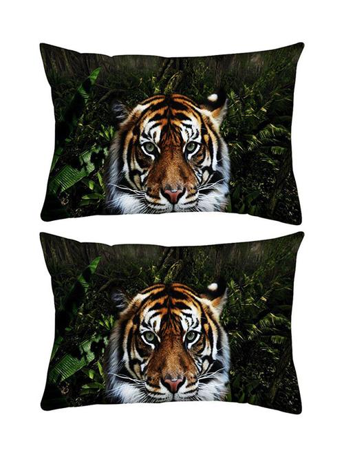 snoogg pack of two jungle tiger rectangle toss throw pillow cushion cover decoarative pillow case 14 x 07" - 13573880 - Very Small Image - 1