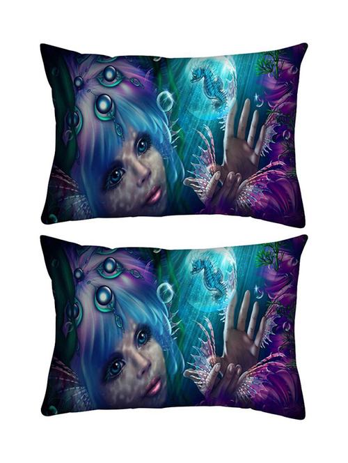 snoogg pack of two mermaid fantasy rectangle toss throw pillow cushion cover decoarative pillow case 14 x 07" - 13573931 - Very Small Image - 1
