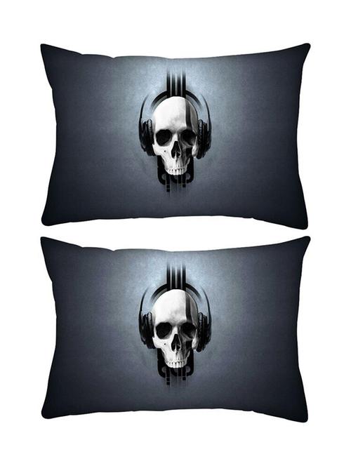 snoogg pack of two music skull headphones rectangle toss throw pillow cushion cover decoarative pillow case 14 x 07" - 13573977 - Very Small Image - 1