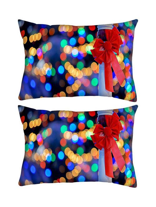 snoogg pack of two red ribbon on a pole rectangle toss throw pillow cushion cover decoarative pillow case 14 x 07" - 13574107 - Very Small Image - 1