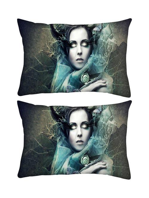 snoogg pack of two scary woman fantasy rectangle toss throw pillow cushion cover decoarative pillow case 14 x 07" - 13574120 - Very Small Image - 1