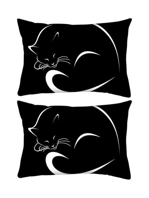 snoogg pack of two sleeping cat minimalistic rectangle toss throw pillow cushion cover decoarative pillow case 14 x 07" - 13574136 - Very Small Image - 1