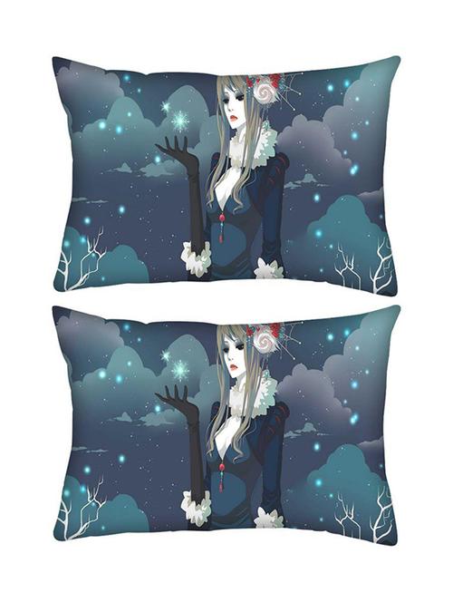 snoogg pack of two snow queen rectangle toss throw pillow cushion cover decoarative pillow case 14 x 07" - 13574140 - Very Small Image - 1