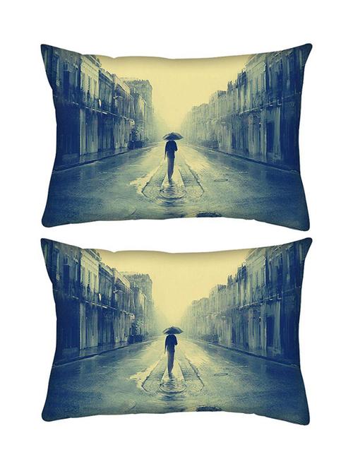 snoogg pack of two walking through the rainy city rectangle toss throw pillow cushion cover decoarative pillow case 14 x 07" - 13574202 - Very Small Image - 1