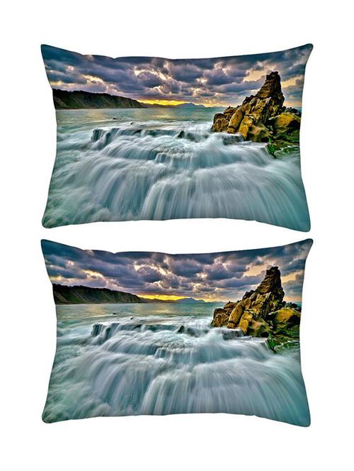 snoogg pack of two waterfall nature rectangle toss throw pillow cushion cover decoarative pillow case 14 x 07" - 13574227 - Very Small Image - 1