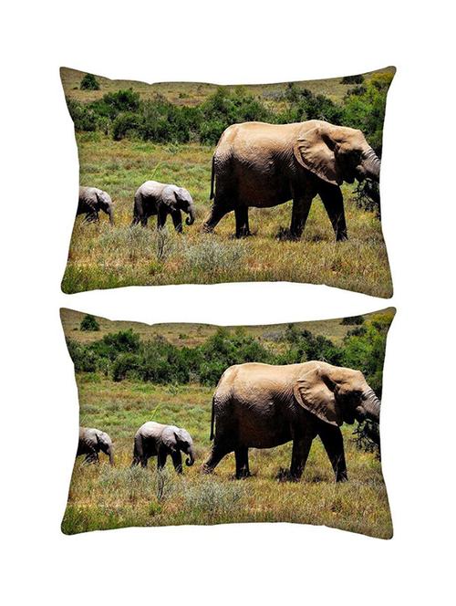 snoogg pack of two elephant walking in water rectangle toss throw pillow cushion cover decoarative pillow case 14 x 07" - 13575025 - Very Small Image - 1