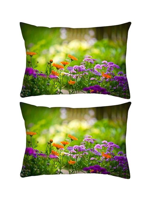 snoogg pack of two pink flower rectangle toss throw pillow cushion cover decoarative pillow case 14 x 07" - 13575033 - Very Small Image - 1