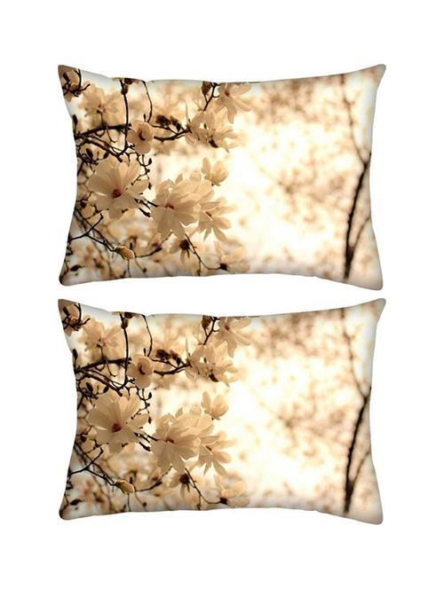 snoogg pack of two red flowers and grass rectangle toss throw pillow cushion cover decoarative pillow case 14 x 07" - 13575037 - Very Small Image - 1