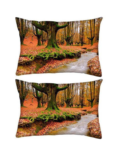 snoogg pack of two orange leaves rectangle toss throw pillow cushion cover decoarative pillow case 14 x 07" - 13575126 - Very Small Image - 1