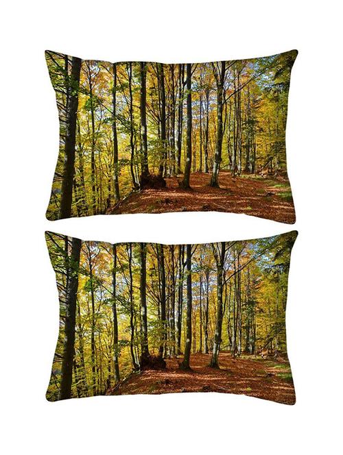 snoogg pack of two orange leaves rectangle toss throw pillow cushion cover decoarative pillow case 14 x 07" - 13575212 - Very Small Image - 1