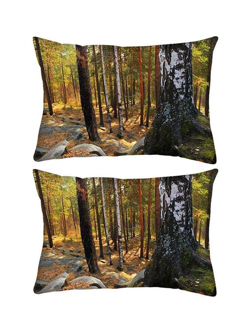 snoogg pack of two black stones in forest rectangle toss throw pillow cushion cover decoarative pillow case 14 x 07" - 13575239 - Very Small Image - 1