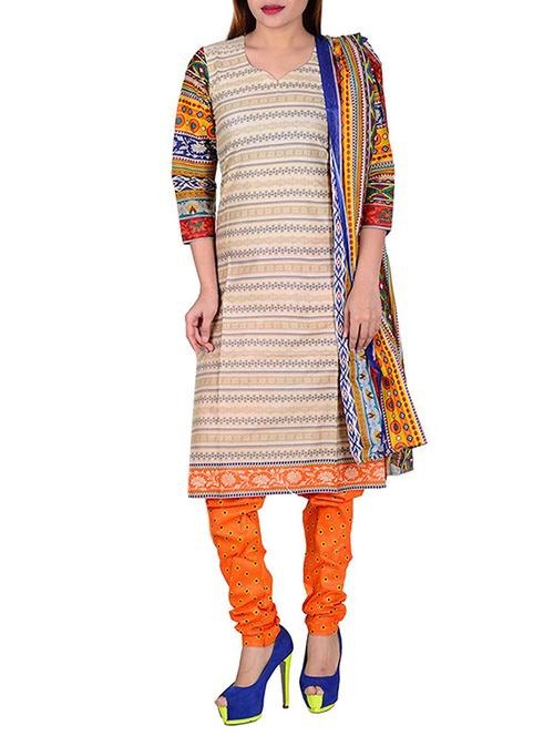 beige cotton straight dress material - 13576384 - Very Small Image - 1
