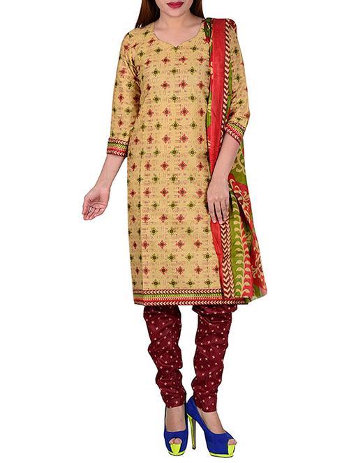 beige cotton printed dress material - 13585371 - Very Small Image - 1