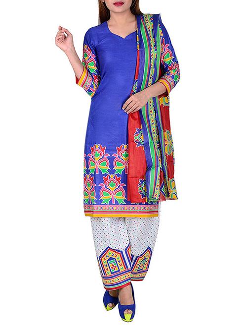 blue cotton printed patiyala suit dress material - 13586588 - Very Small Image - 1