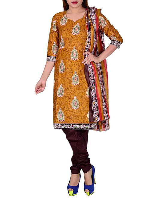 mustard cotton printed dress material - 13587806 - Very Small Image - 1