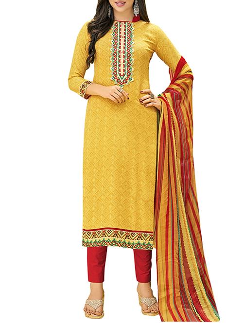 yellow cotton churidaar suits dress material - 13599518 - Very Small Image - 1