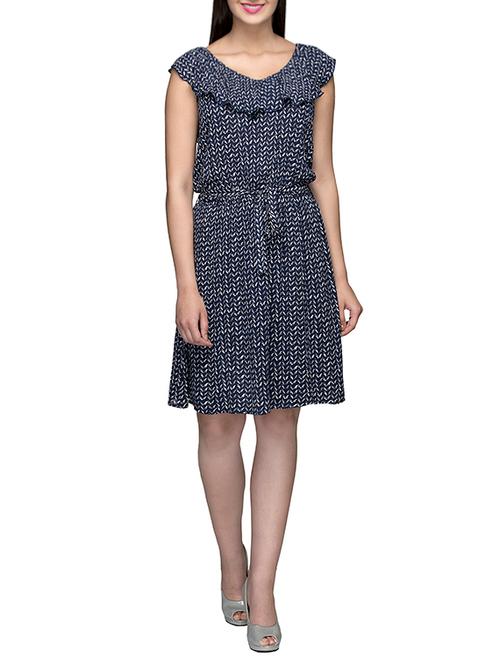 navy blue printed viscose dress - 13599947 - Very Small Image - 1