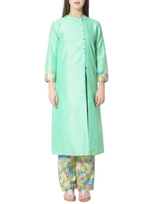 green art silk straight kurta - 13600202 - Very Small Image - 1