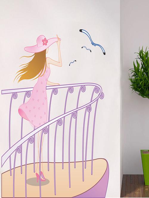 impression wall girl on ship corner wall sticker - 13600621 - Very Small Image - 1