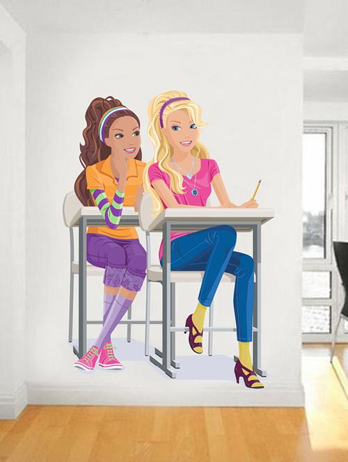 impression wall studying girl wall sticker - 13600638 - Very Small Image - 1